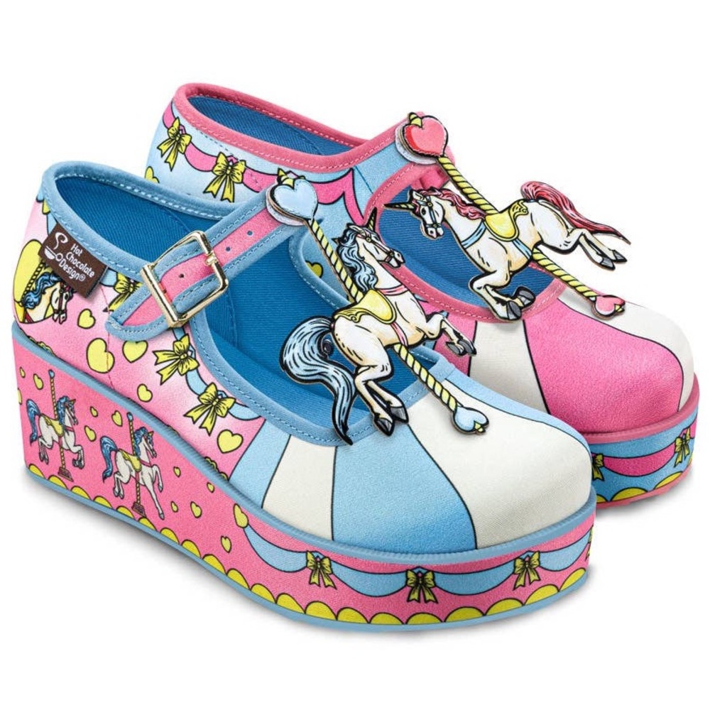 Chocolaticas Unique Unicorn Horse Carousel Women's Mary Jane Platform - Picture 2 of 8
